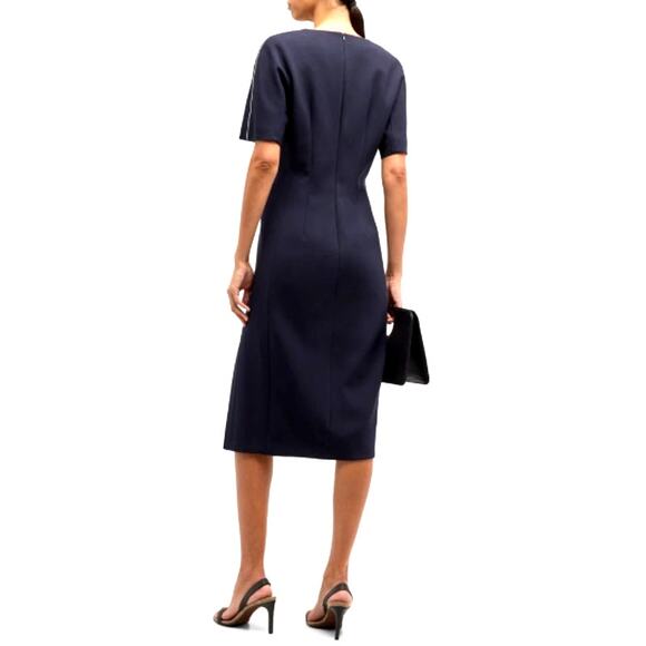 Peserico Inkwell Blue Chain-Trim V-Neck Midi Dress Size 42 | US 6 - Picture 2 of 12